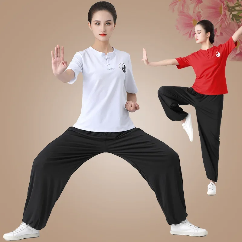 Chinese Traditional Clothing Set Man Woman Spring Summer Tai Chi Kung Fu Uniforms Wushu Top Pants Training Performance Costumes