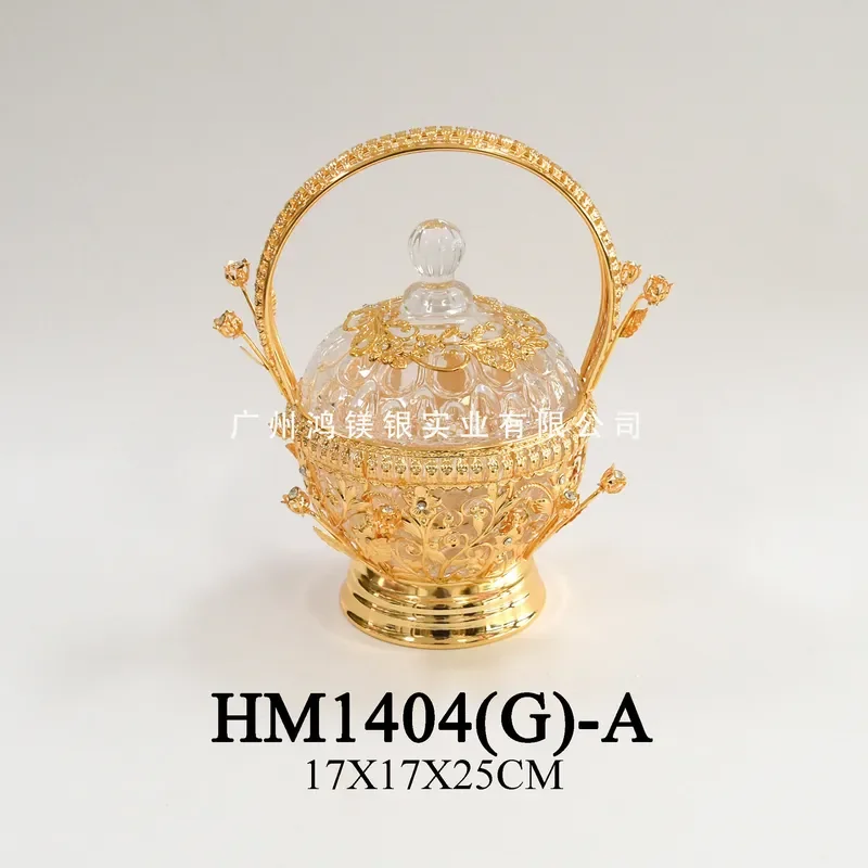 Simple Crystal Easter Glass Candy Jar for Household Tableware Exquisite Lace Iron Handbasket