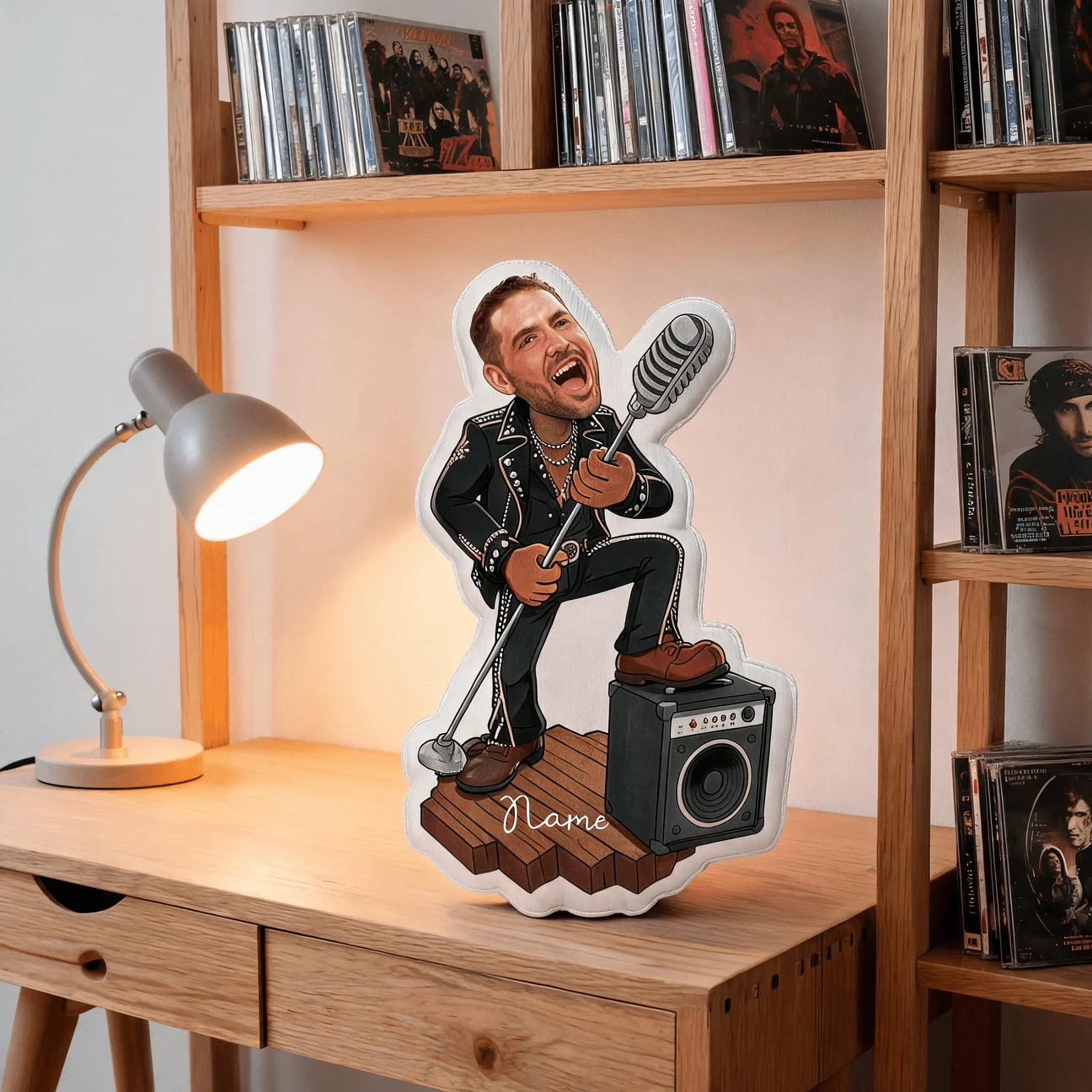 Custom Photo Vocalist Shaped Pillow, Personalized Face Microphone Decorative Cushion, Funny Rock Star Home Decor Accent for Sofa