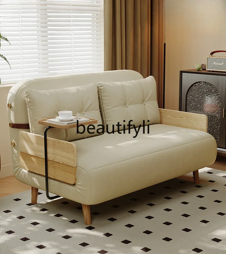 Cat scratching skin solid wood multi-functional folding sofa bed living room single double small apartment dual-use