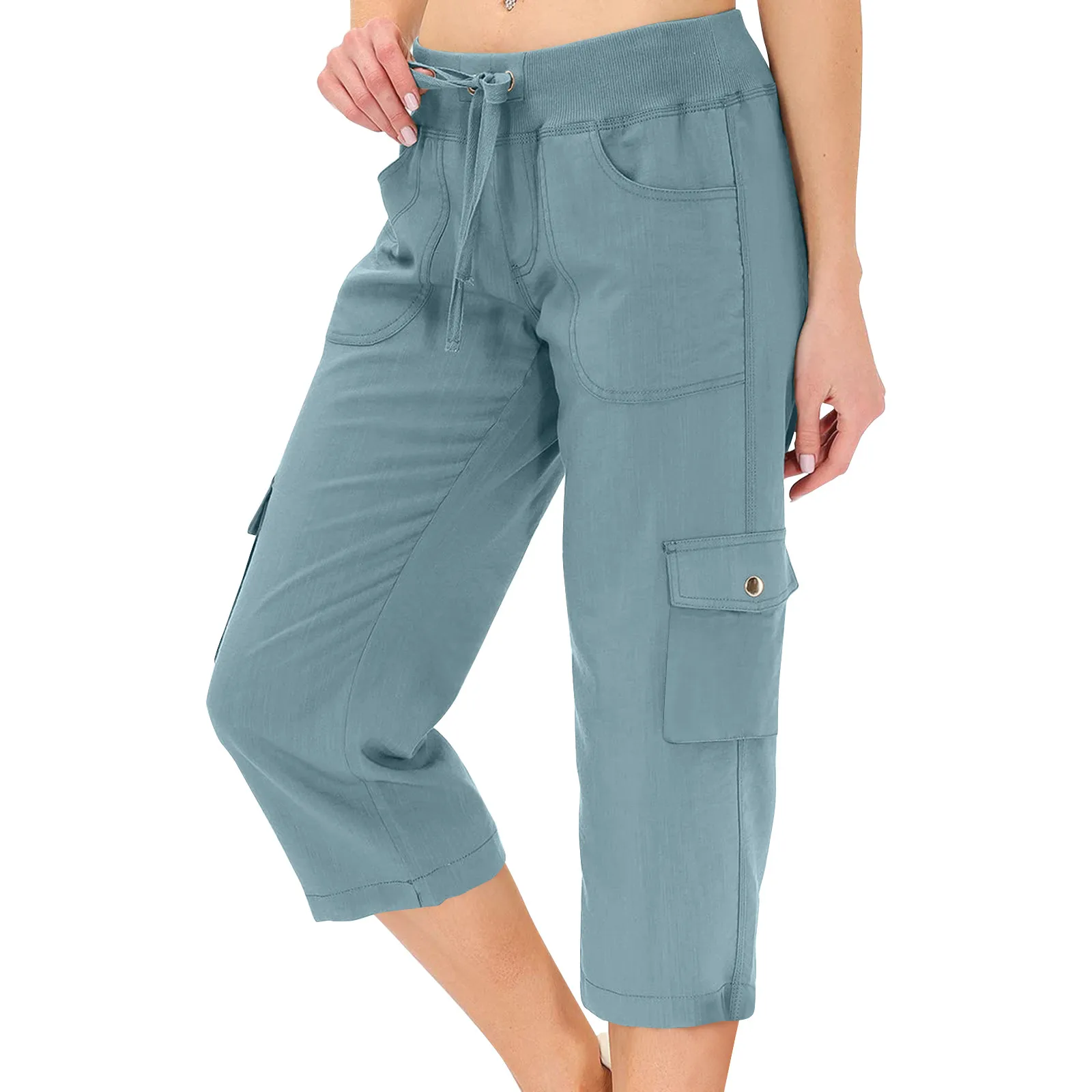 Zomer Cropped Broek Dames Cargo Broek Effen Jogger Multi-Pocket Elastische Taille Sportbroek Streetwear Casual Capri