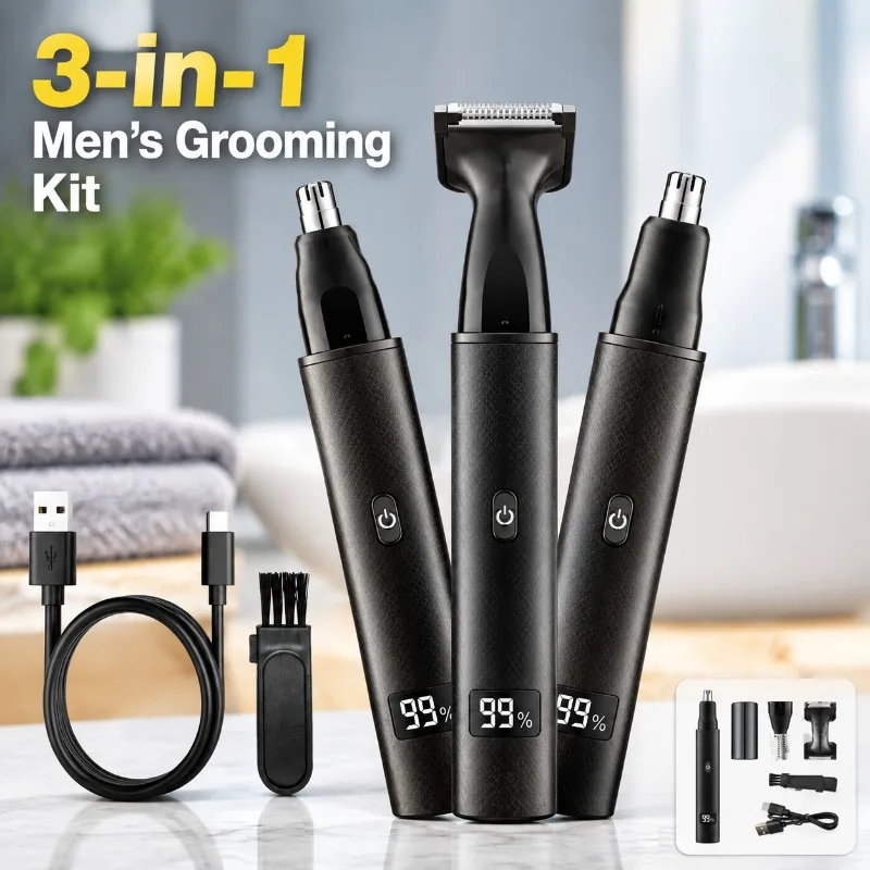 Electric Nose Hair Trimmer 3-in-1 Multifunctional Grooming Device Portable Facial Hair Cutting Tool Men Women Daily Personal