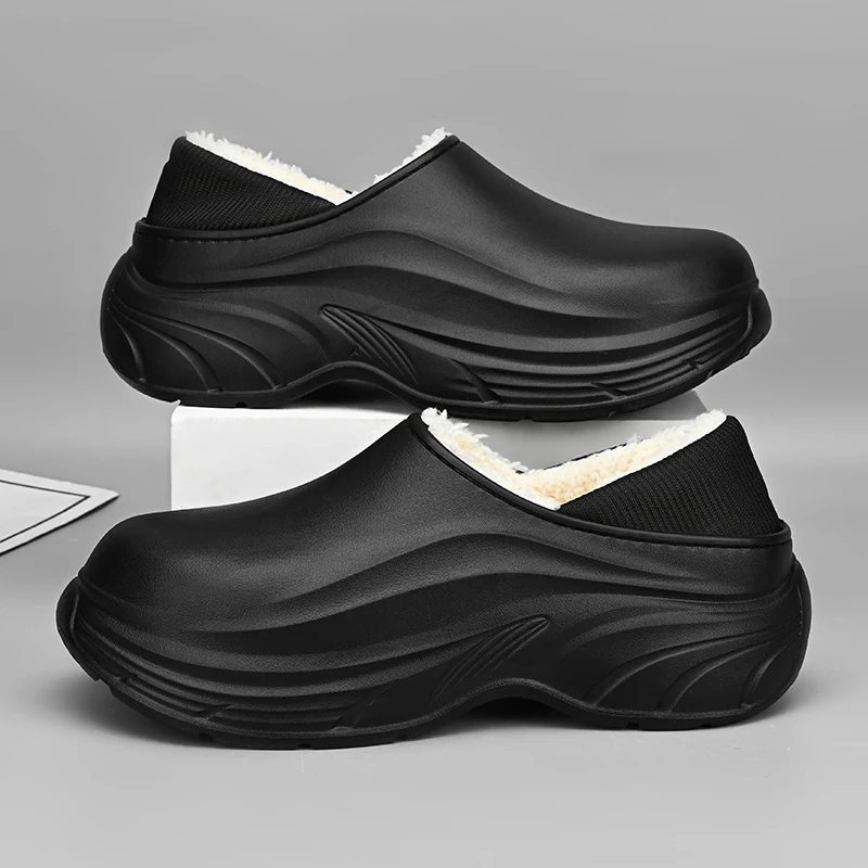 

New Fashion Cotton Slippers Men Winter Warm Home Cotton Shoes Waterproof Garden Shoes Indoor Slip on Concise Shoes