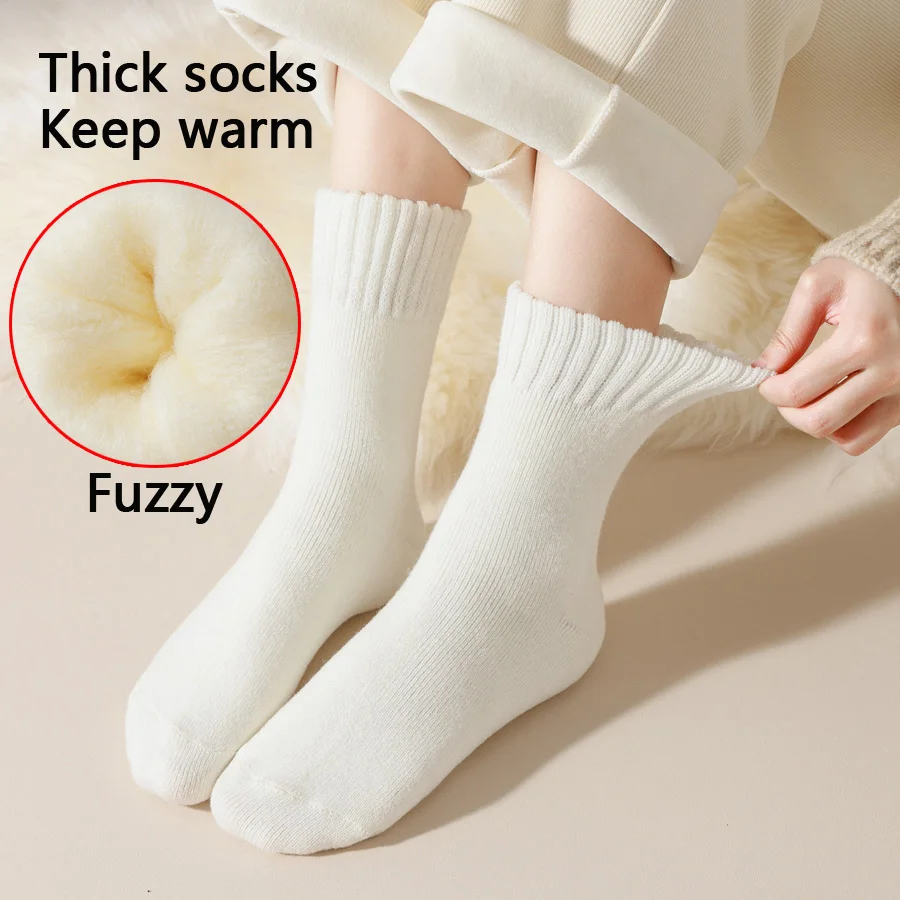 

1 Pair Women's Autumn Winter Thick Fleece Socks Super Warm Solid Brushed Towel Socks Delicate Soft Comfortable Fluffy Socks