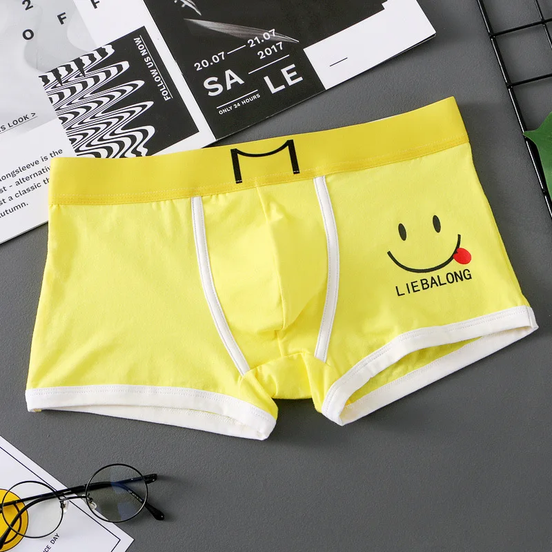 Men U Convex Pouch Underwear for Young Boy Cotton Aro Pants Cute Smiling Face Printed Underpants Mid Rise Sports Bottom Lingerie