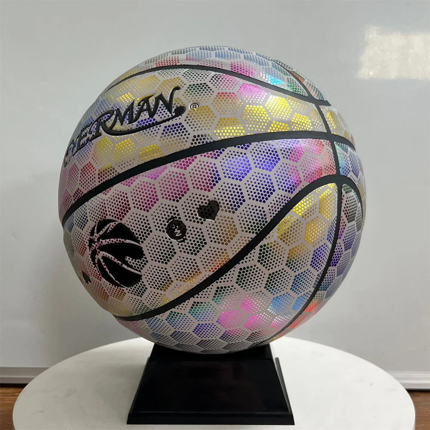 Echtes Rindsleder, Größe 7, #   Nachtleuchtender Basketball, offizieller Wettbewerb, für Erwachsene, Studenten, drinnen und draußen, Straße, reflektierender Lichtbasketball