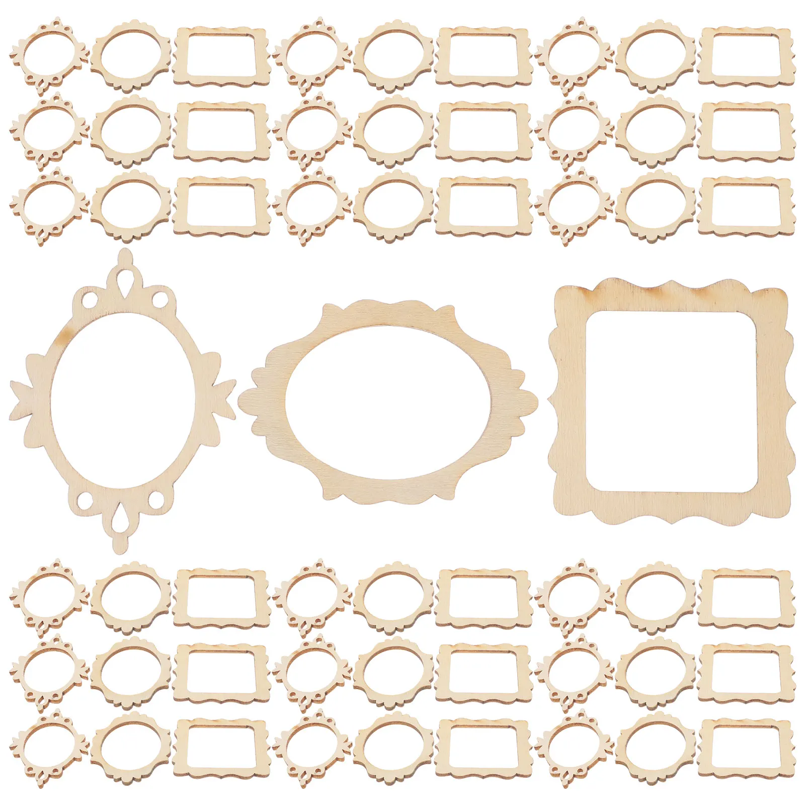 

60pcs Wooden Cutouts For Crafts Diy Unfinished Wood Slices Photo Frame Pendants Hanging Craft Decor Embellishments Blank Cutout