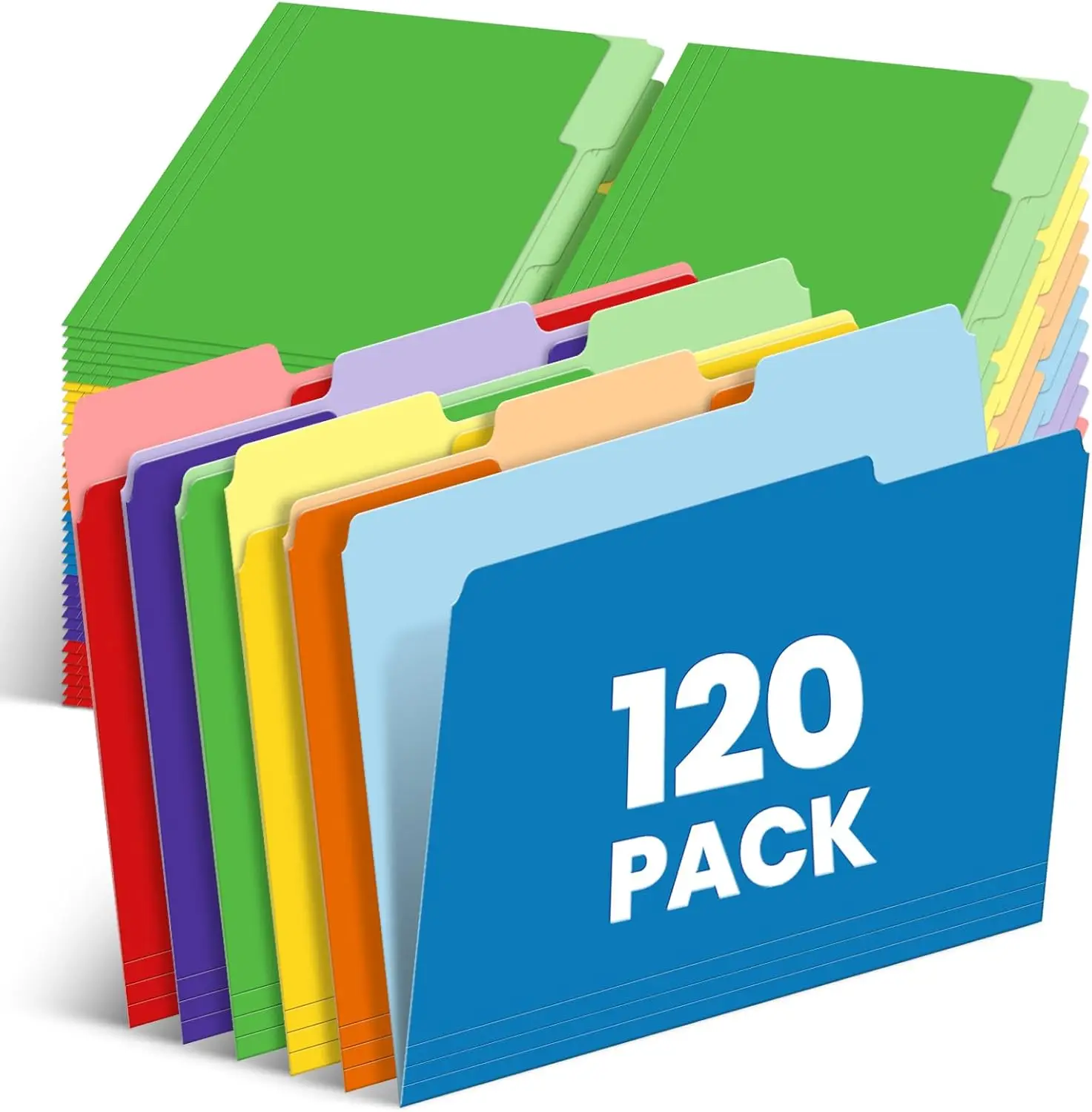 

120 Pack Two-Tone Color File Folders, Bulk Letter Size with 6 Assorted Colors and 1/3-Cut Tabs for School Office Supplies