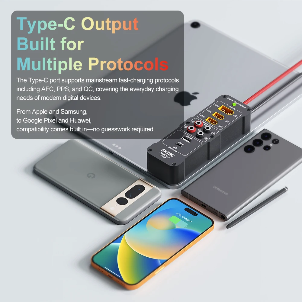 SKYRC RA001 Omni XT90 Power Distribution Hub 2000W High Load Splitter with XT90 XT60 Type-C For RC Chargers and Digital Devices