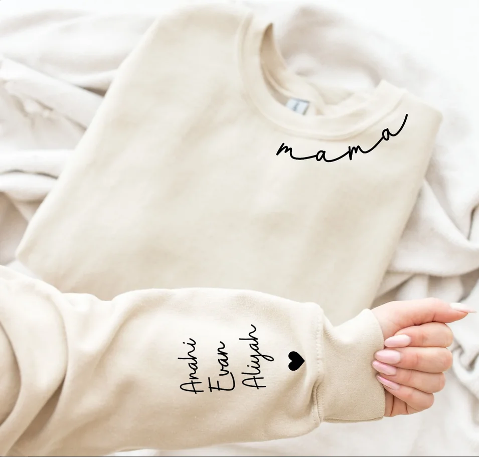 Sudadera de mamá personalizada con nombre para niños en la manga, sudadera de mamá personalizada, regalo de Navidad para mamá