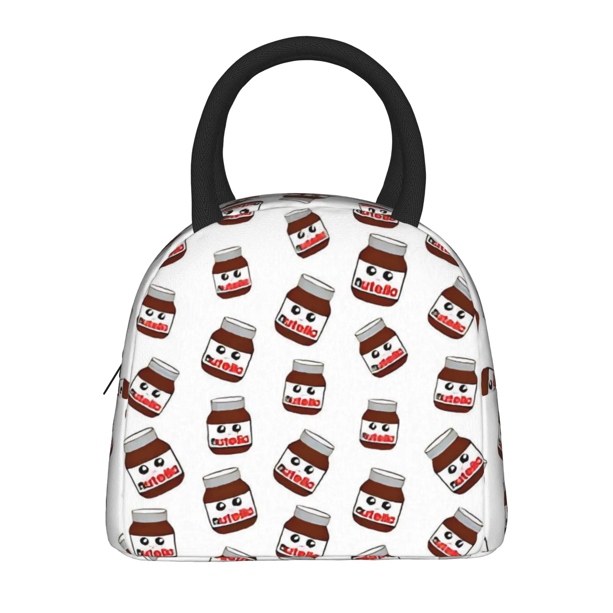 Custom Cartoon Nutella Lunch Bag Casual Lunch Box School Portable Insulated Thermal Tote Handbags For Unisex Oxford Cooler Bag