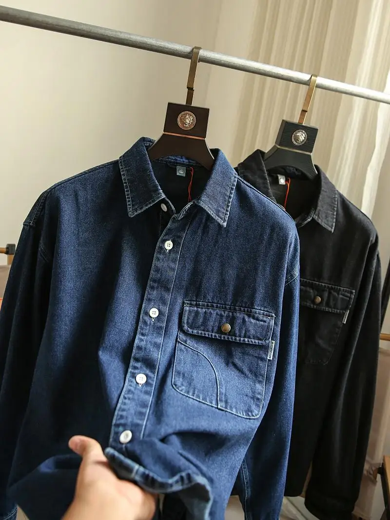 

Heavyweight American High Street y Hong Kong Sle Workwear ket Loose Fit Denim Casual Jaet Coat Youth Faion