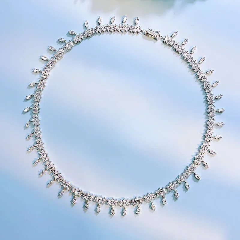 Fashion, Luxury, Versatile Full Diamond 925 Sterling Silver Atmosphere Necklace Inlaid with High Carbon Diamond Temperament