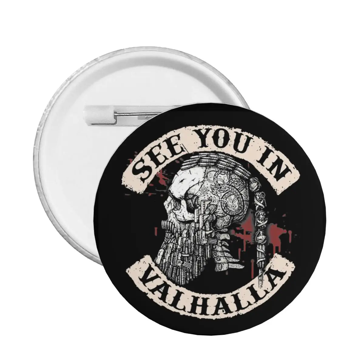 Pin de botón personalizado para ropa, broches de insignias de Guerrero, Calavera, Vikingo, Odin Ragnar, ver tú en Valhalla, regalo de Pinback