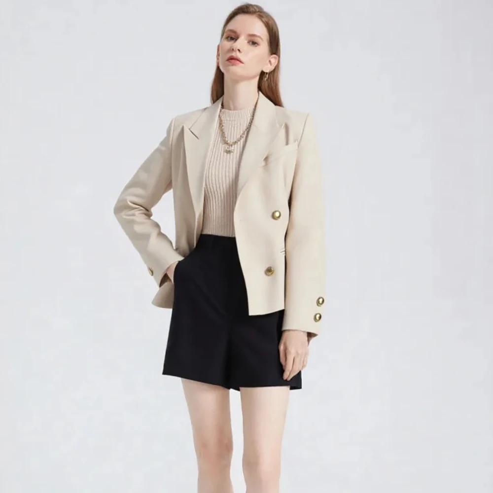 Female Casual Commuting Suit Woman Jackets Double-breasted Lapel Retro British Style High-End Fashion Coat Jacket Streetwear