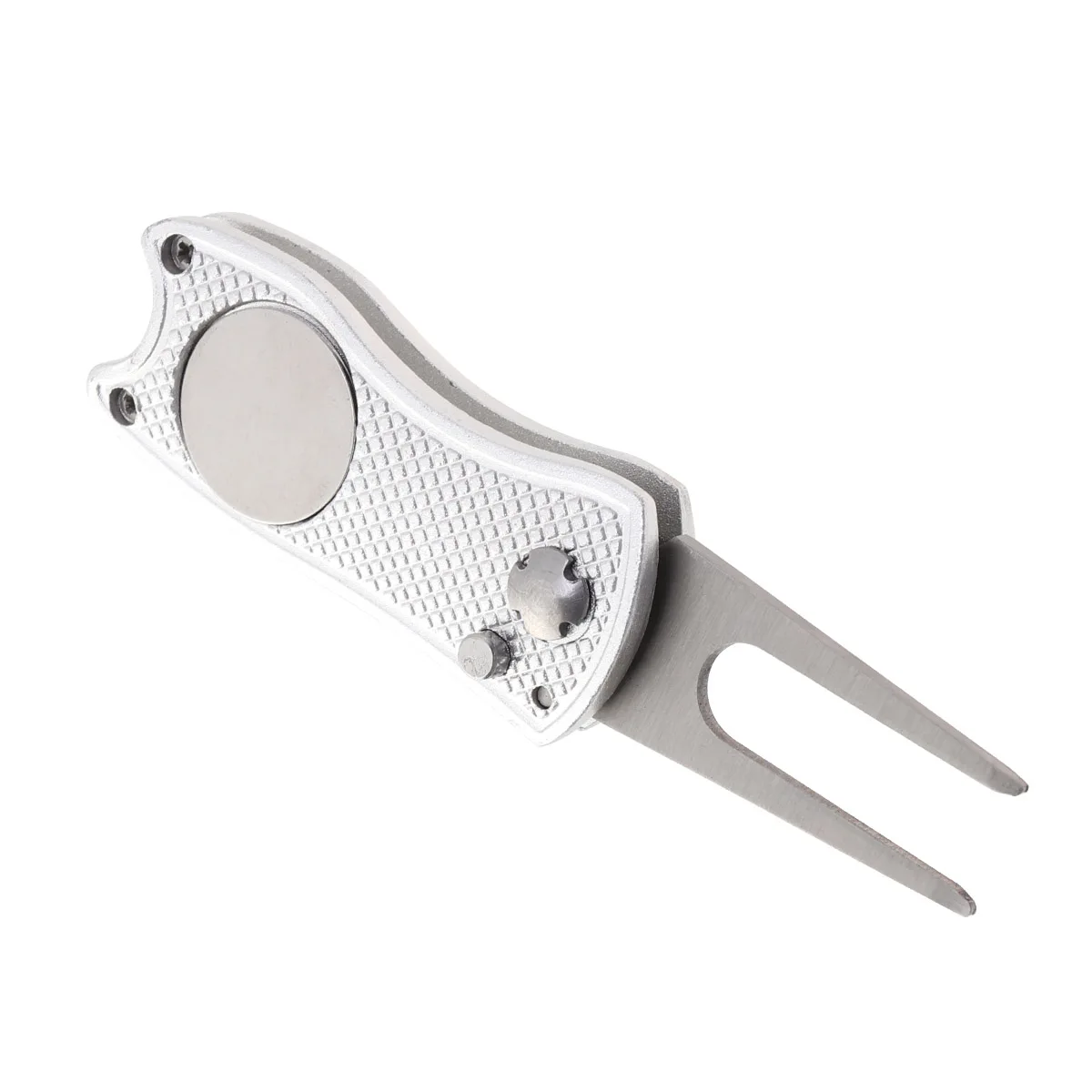

Stainless Steel Foldable Divot Repair Tool Ball Marker Pitch Fork Putting Green Repair Kit Golfer Training Accessory (Silver)