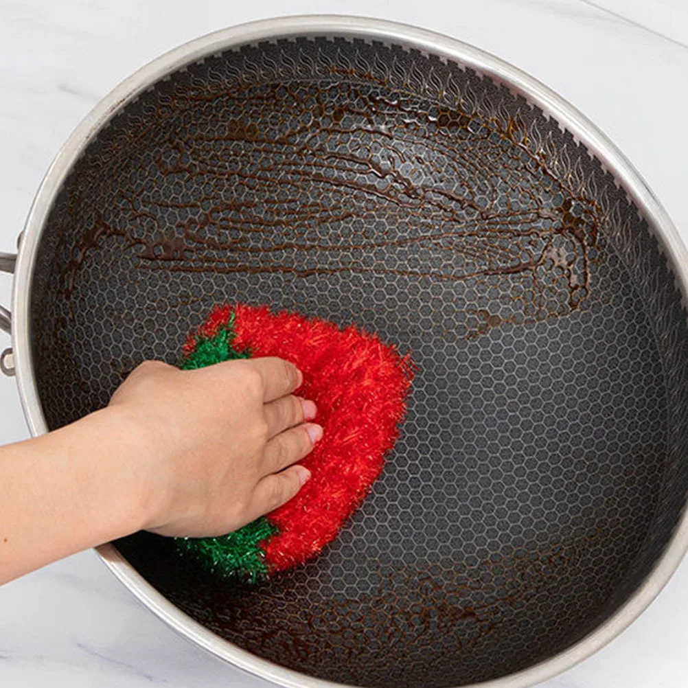 

3Pcs Strawberry Shaped Dish Towels Premium Polyester Wash Scrubber High Absorption for Kitchen Tableware Cleaning Red