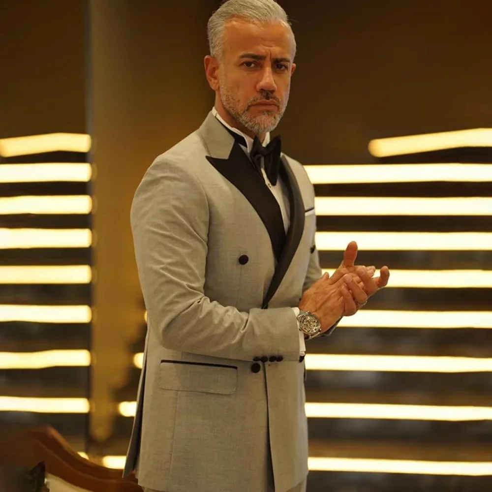 

Chic Men Suits 2 Piece Fashion Peak Lapel Double Breasted Tuxedo Prom Wedding Party Formal Male Suit Slim (Jacket+Pants)