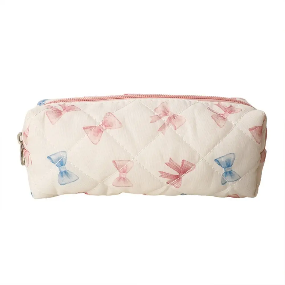 High Quality Bowknot Floral Print Pen Bag Large Capacity Multifunctional Storage Bag Portable Cosmetic Bag Students