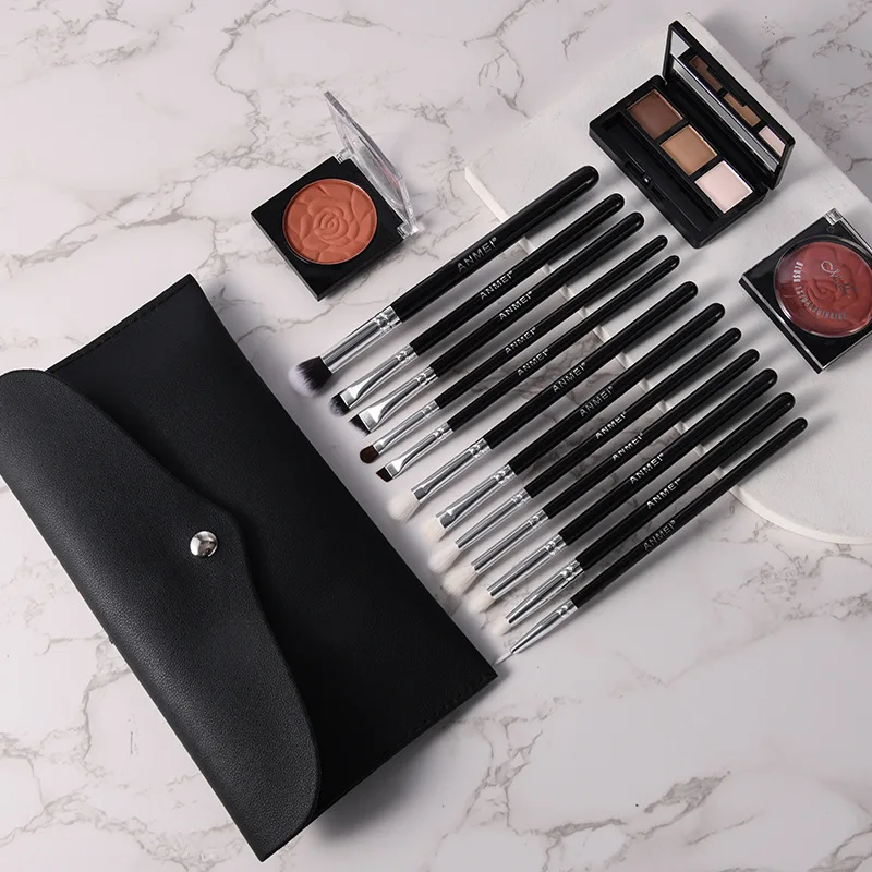 مجموعة فرش مكياج للعين بمقبض خشبي مكونة من 12 قطعة - مجموعة كاملة من فرشاة مزج ظلال العيون والحاجب والشفاه المحمولة فرشاة تجميل احترافية