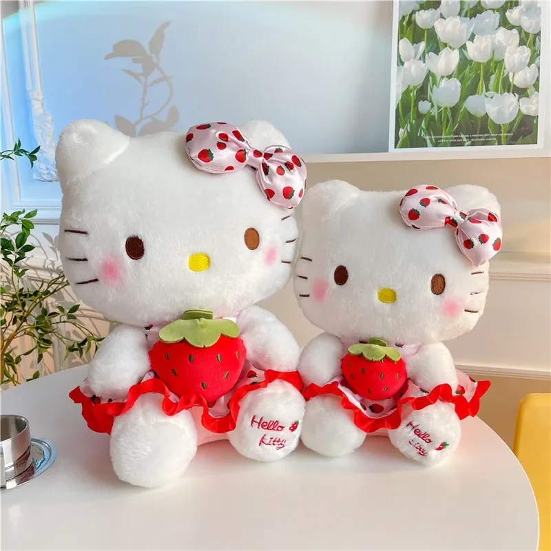 Sanrio New Plush Toy Strawberry Hello Kitty Plushies Stuff Doll Children Girl  Stuffed Cuddly Xmas Gift Toy Throw Pillow Giant