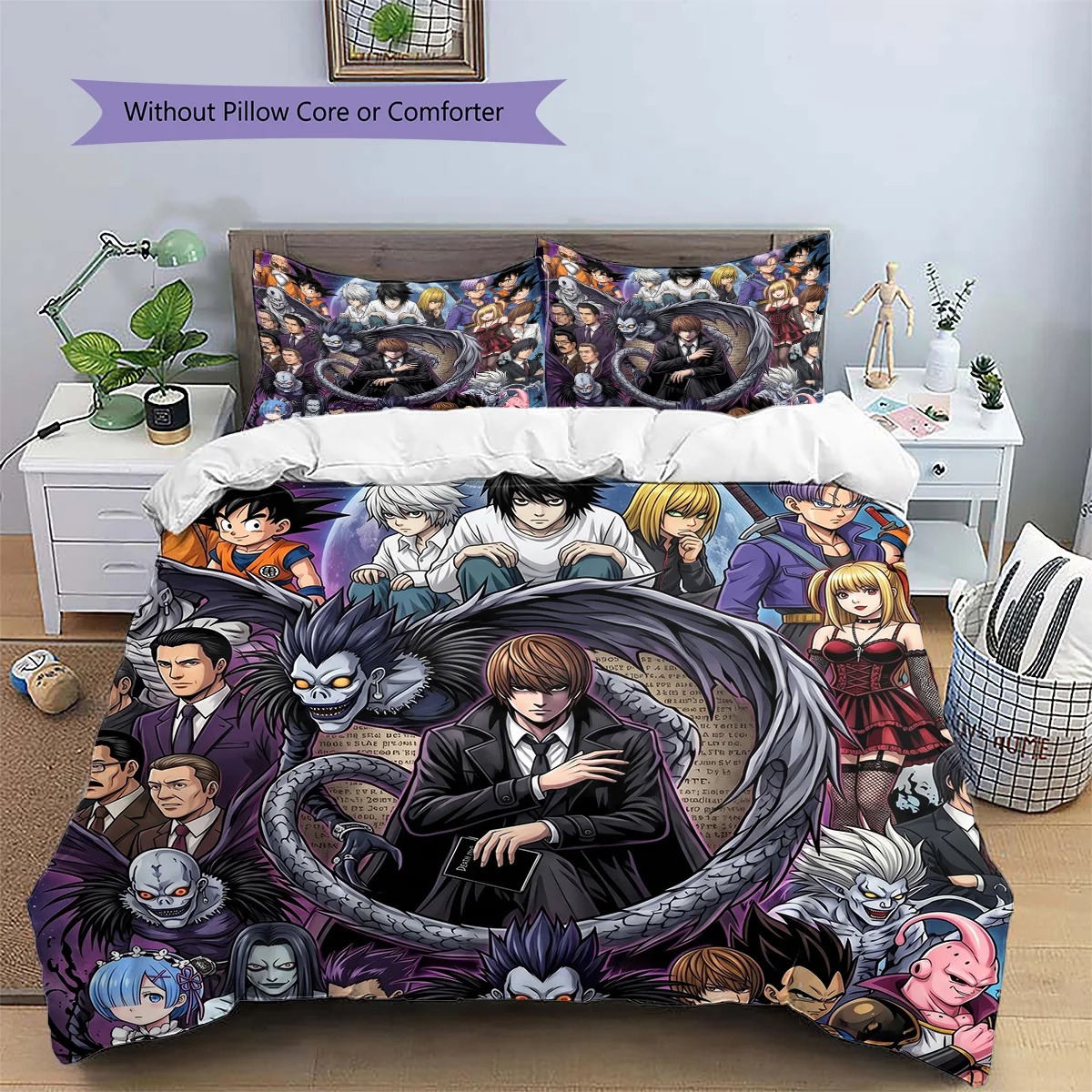 Death Note Patterned Pillowcase & Duvet Cover Set Anime Featured Bedding Bedroom Decoration Nice Present for Fans.-TING