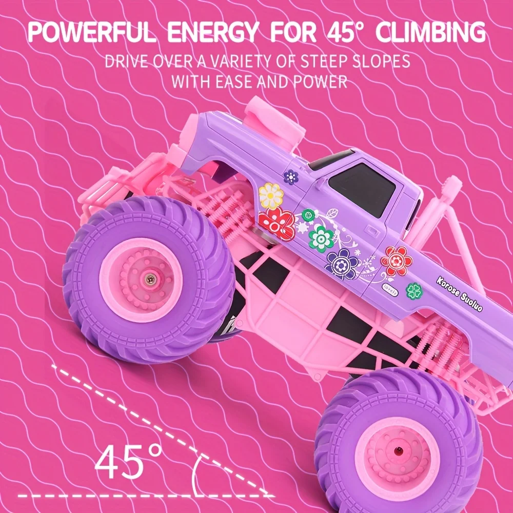 Electric climbing pink pickup truck, children's anti-fall stunt remote control toy, perfect Christmas decoration and party gift