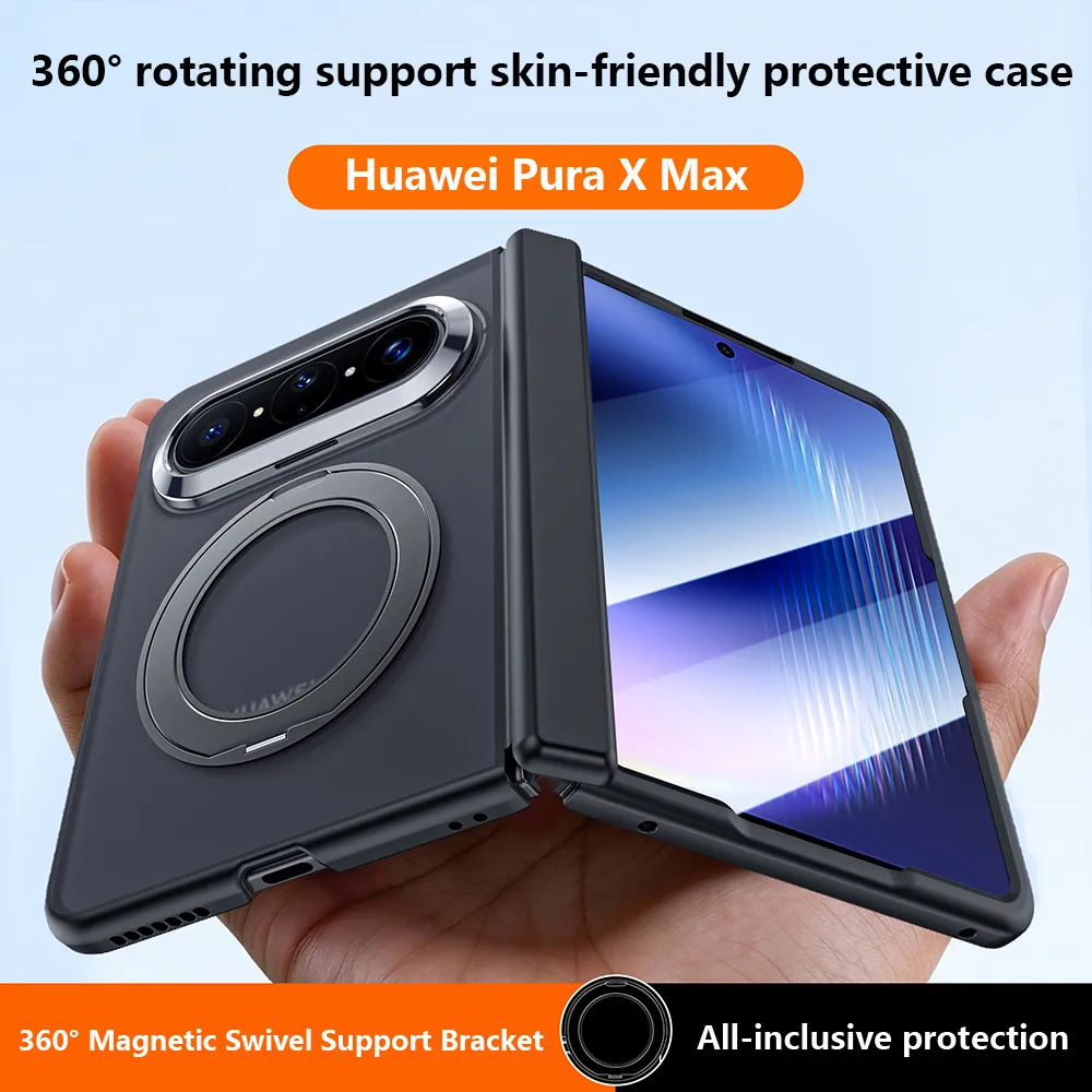 

Sanded Semi-Transparent Case For Huawei Pura X Max 5G Pura XMax Magnetic 360 ° Rotation Stand Cover With Tempered Glass Film