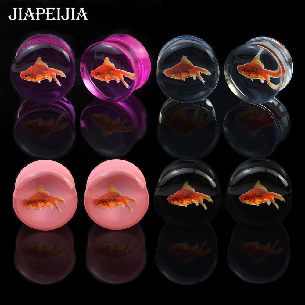 2pcs 6-50mm Cute Fish Ear Tunnels Gauges Double Flared Plug Ear Stretcher Expander Body Jewelry