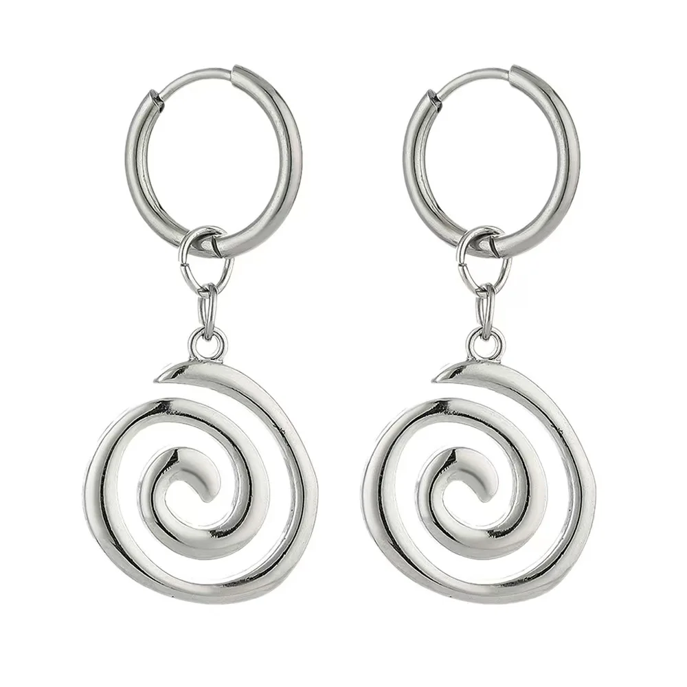 Stainless Steel Swirl Earrings Cool  Charms Hoop Earrings for Women Goth Fashion Jewelry