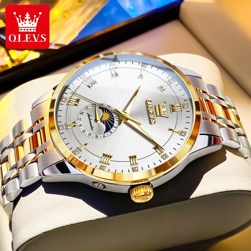 

OLEVS 7063 Men Watch High end Luxury Automatic Movement Men's Watch Moon Phase Waterproof Clock Authentic Mechanical Men Watch