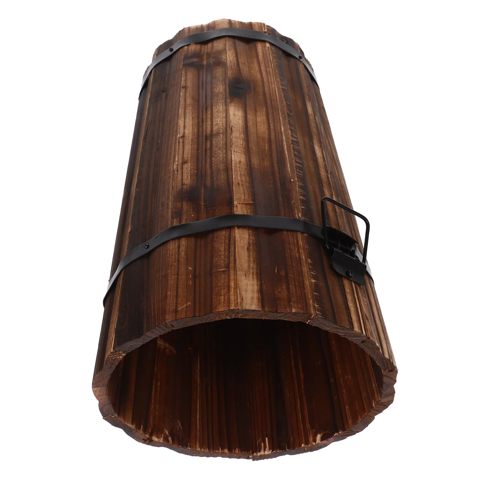 

Wood Trash Can Rustic Round Design Medium Size Portable Handle Home Office Bathroom Waste Basket Decorative Storage Bin