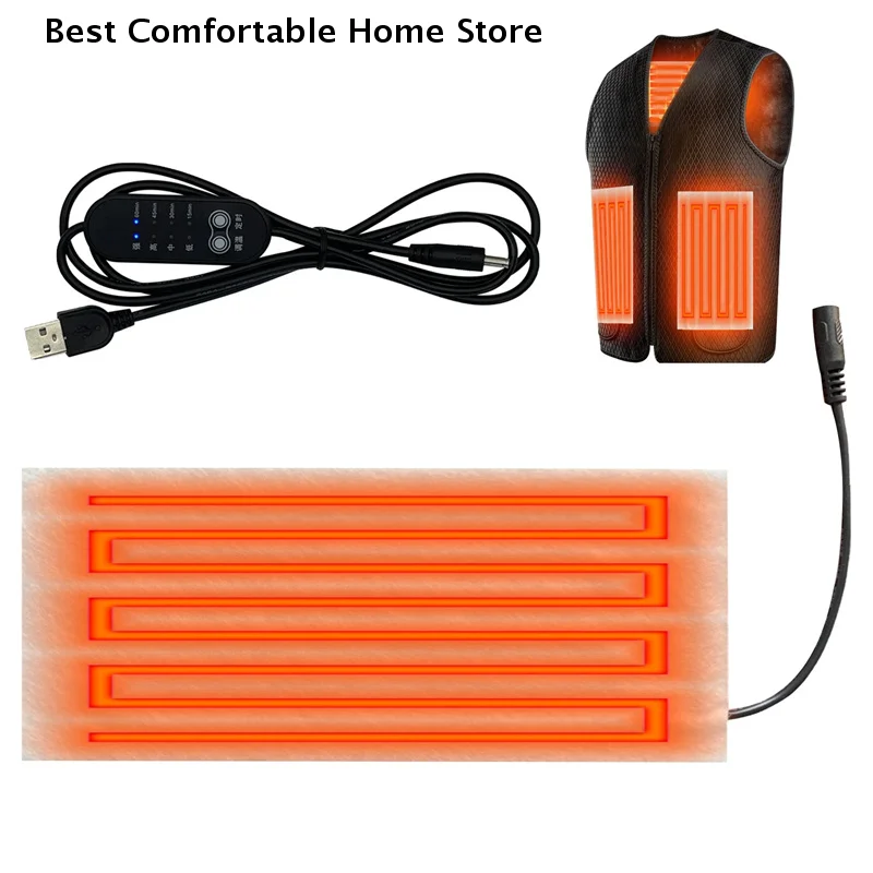 【BA】USB Warm Paste Pads Fast-Heating Carbon Fiber Heating Pad Safe Heating Warmer Pad For Cloth Vest Jacket Coat Fishing Camping