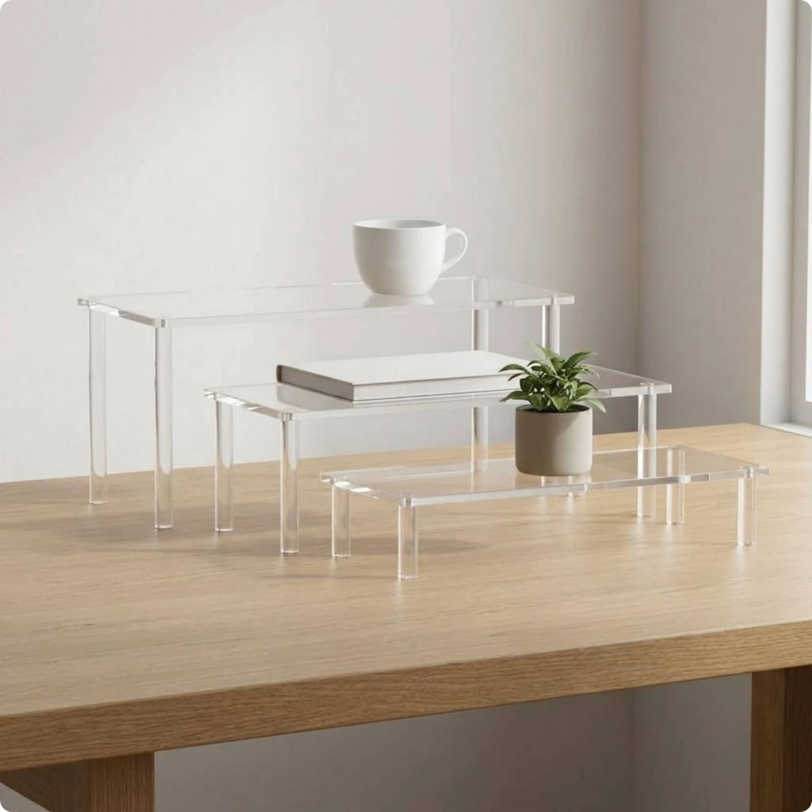 Three-Tier Organizer Transparent Acrylic Desktop Shelf Clear Tiered Organizer Space Saving 3 Tier Display Stand Multi-Functional