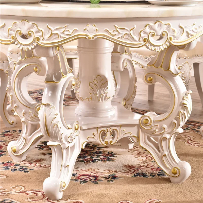 European marble dining table and chair combination round solid wood with turntable table simple French small dining table