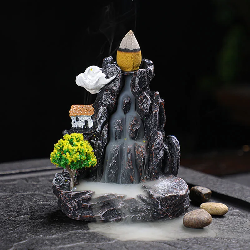 Resin Backflow Incense Home Ornament Mountains River Waterfall Reflux Incense Burners Fountain Backflow Aroma Incense Holder view 6