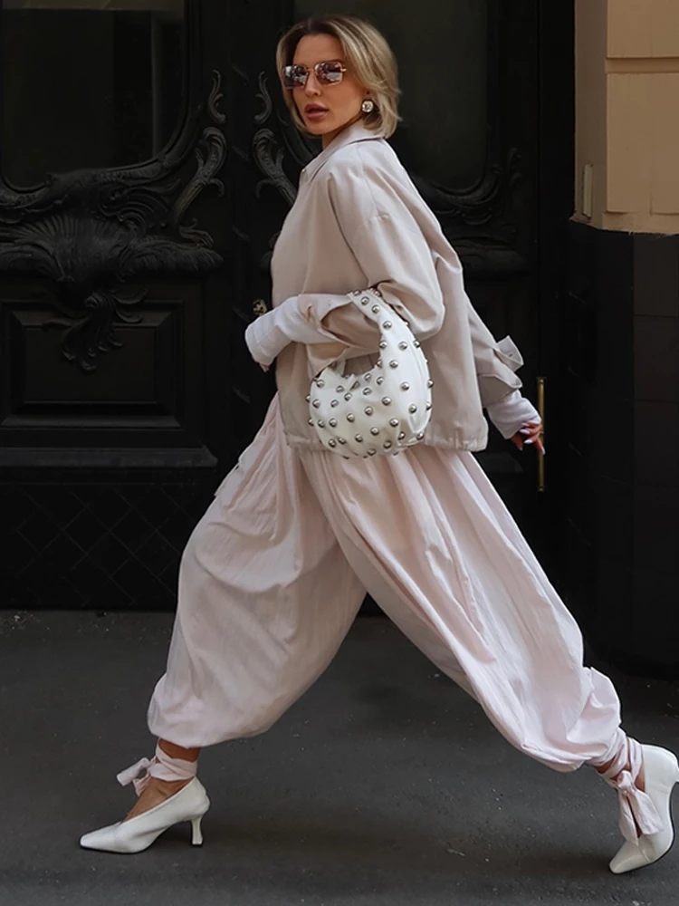 

Casual Pink Oversized Bloomers Women Elastic Waist Hip Hop Wide Leg Pants Street Pleated Balloon Trousers 2025 Summer New Casual