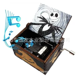 The Nightmare Before Christmas Christmas Music Box Vintage Laser Engraved Wooden Hand Crank Music Box Birthday Gift