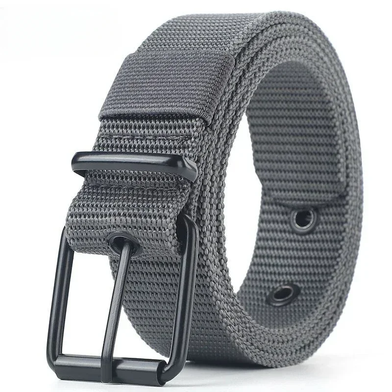 Men's Casual Belts 115cm Solid Color Simple Belts Metal Belt Hole Black Metal Buckle Men's Apparel Accessories