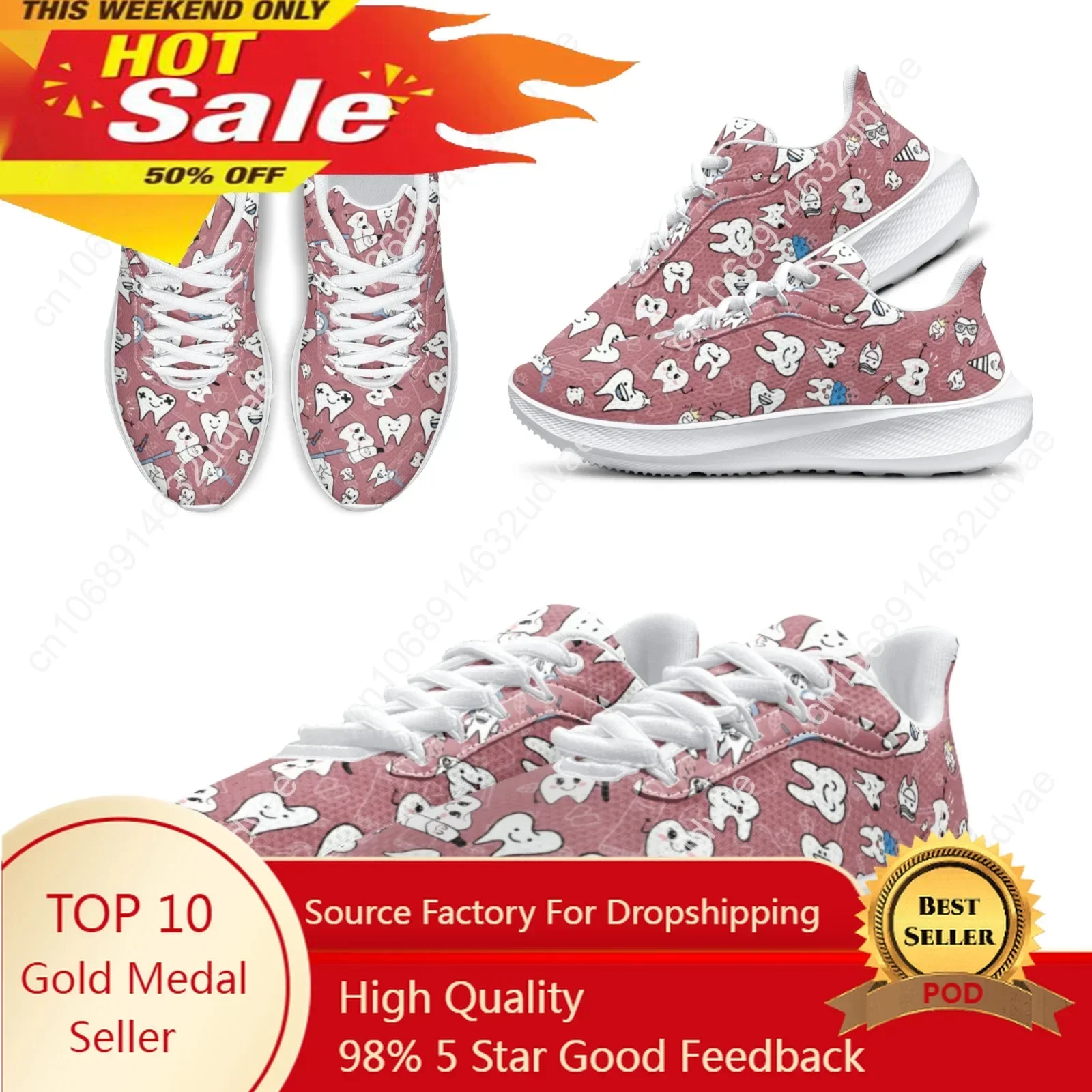 

Nursing Shoes For Women Hot Selling Cartoon Teeth Running Shoes Pink Dental Medical Shoes Comfortable Tennis Shoe