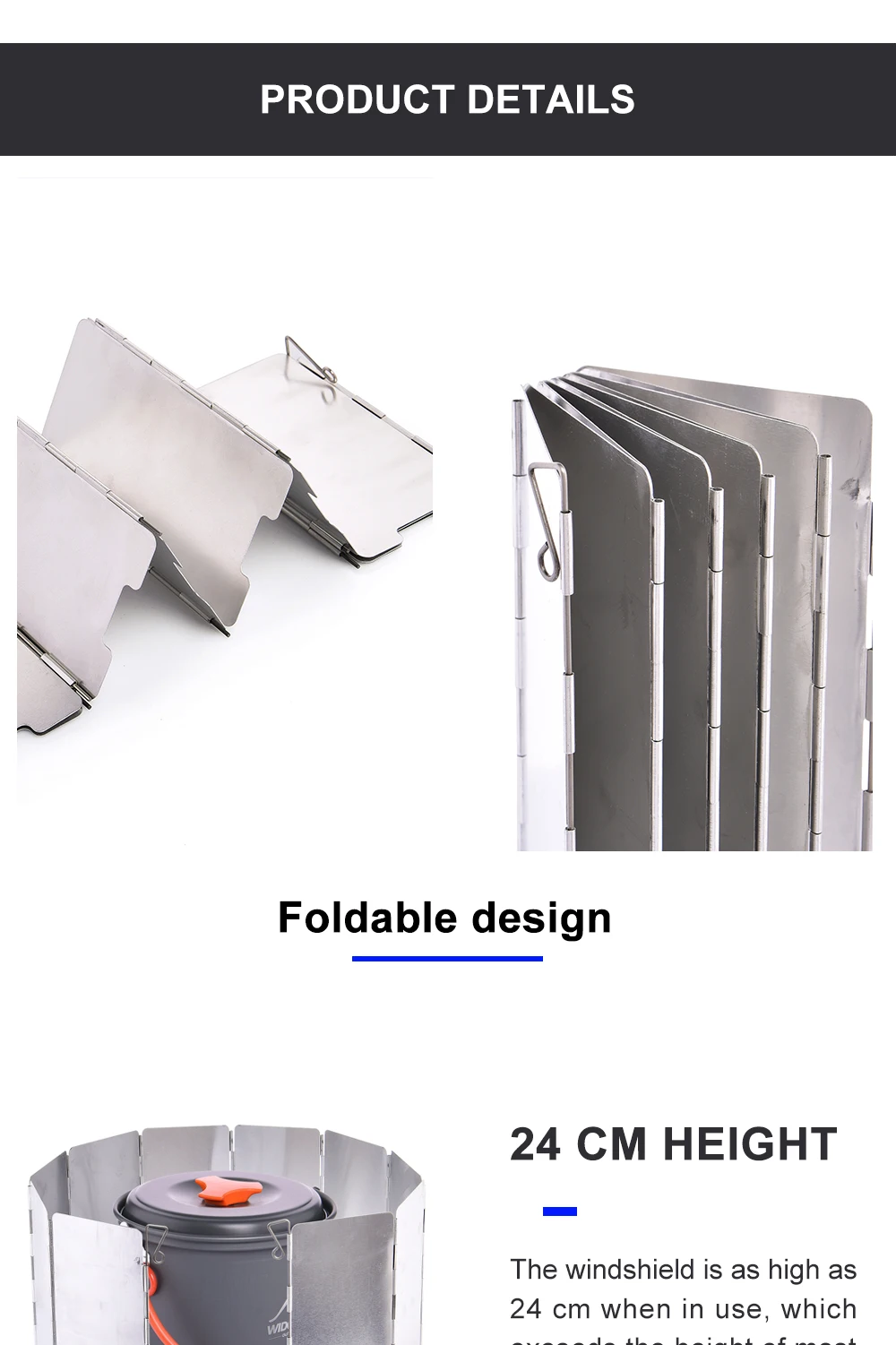 Widesea Tragbarer Camping-Windschutz aus Aluminiumlegierung, Edelstahl, 9 Stück, winddichter Herdschirm mit Aufbewahrungsbox für Outdoor-Coo – Detail 3