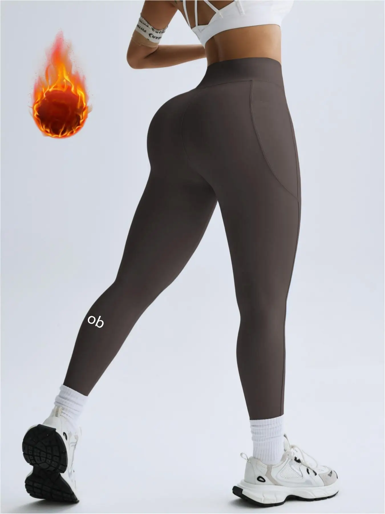 Autumn and Winter No Awkward Line High Waist Velvet Yoga Pants - Women's Pocket Tight, Hip Lifting, Warm Underpants