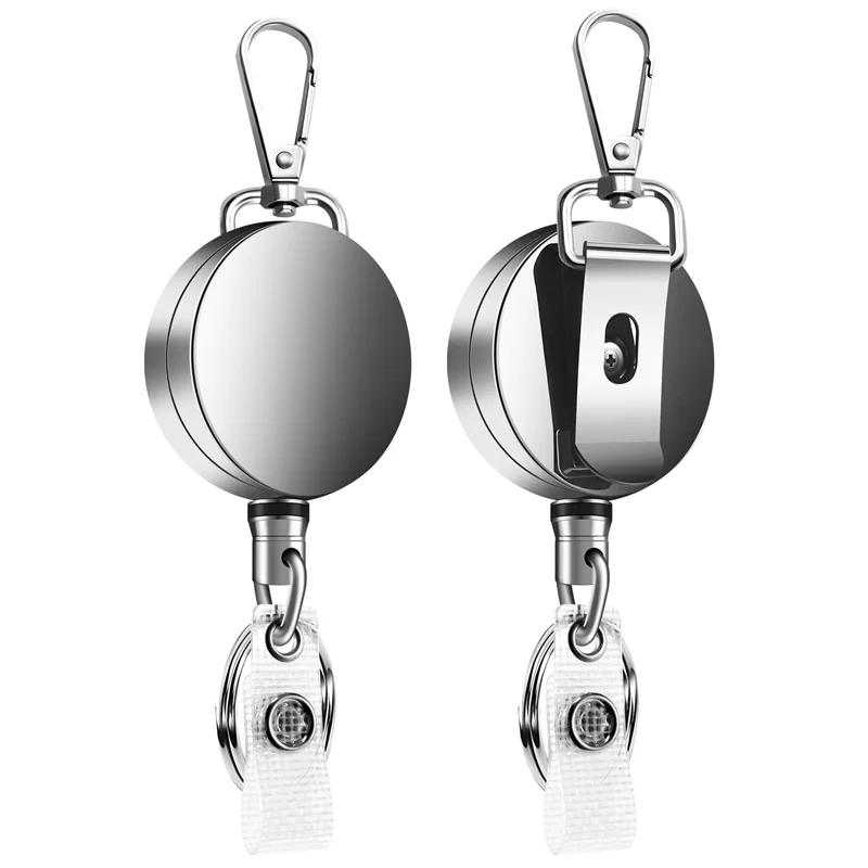 ELEG-2Pcs Retractable Pull Key Ring ID Badge Lanyard Name Tag Card Holder Recoil Reel Belt Clip