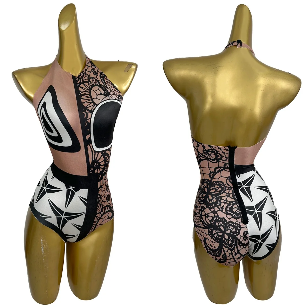 

Spandex Elastic Printing Bodysuit Nightclub Party Event Dress-up Wear Hot Girls Dance Stage Performance Outfit Singer Catsuit