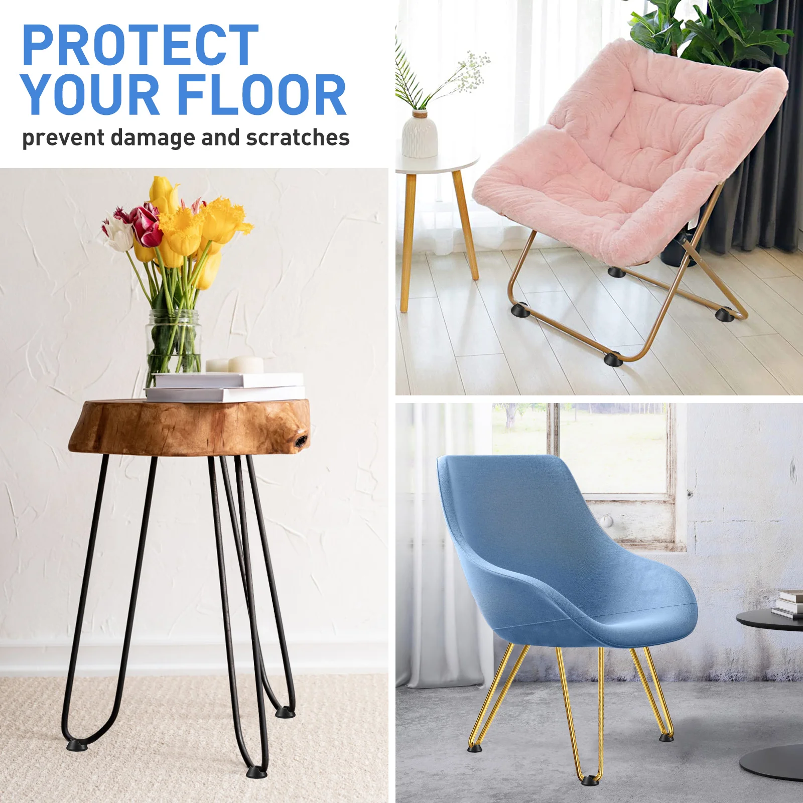 16 Uds. Protector de base de silla, pies de muebles, gorros de goma de espuma para patas, patas de mesa, patín para herramientas de sujeción con Clip