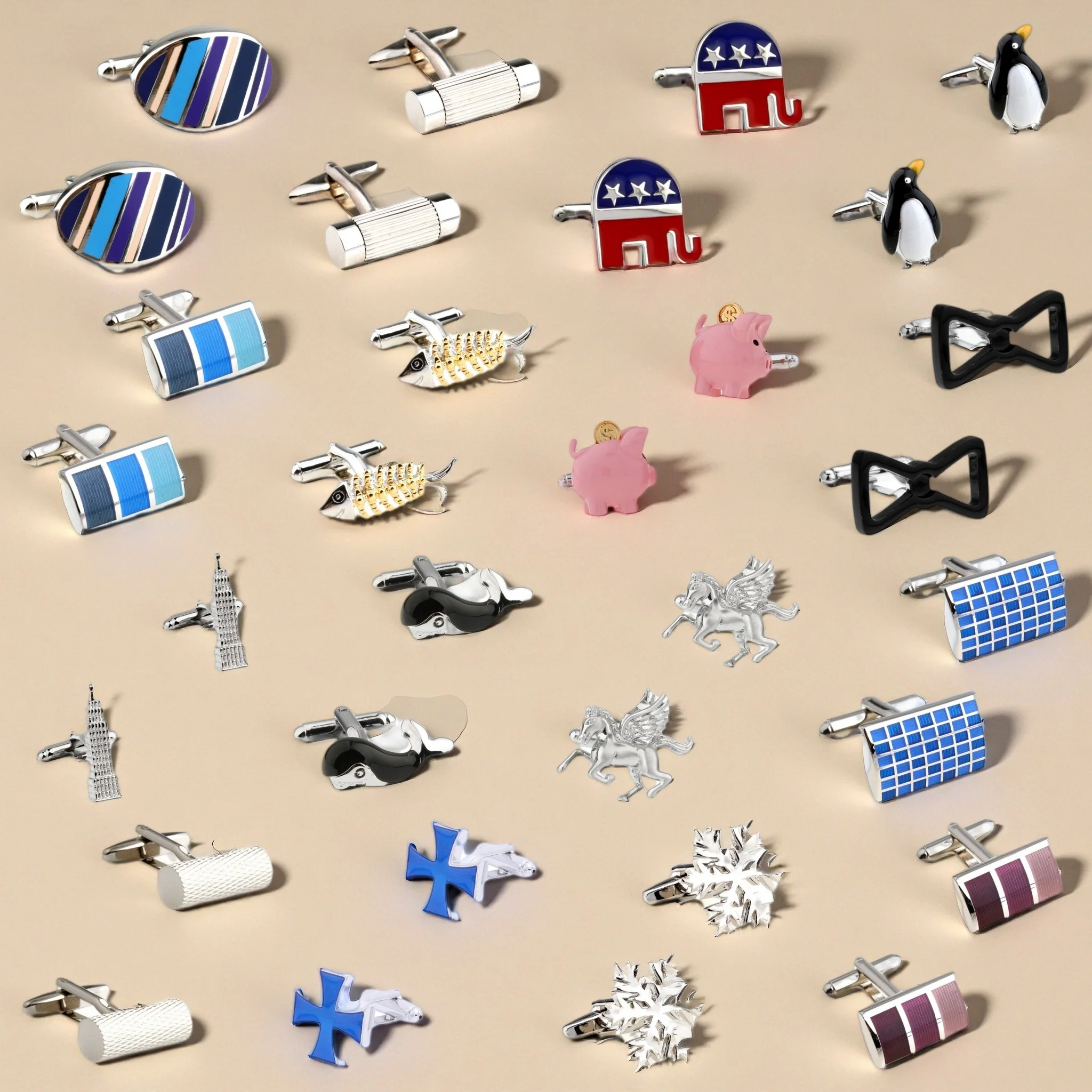 28 Styles Horse Tower Cylinder Cufflinks Men Pig Whale Penguin Cuff Links 1 Pair