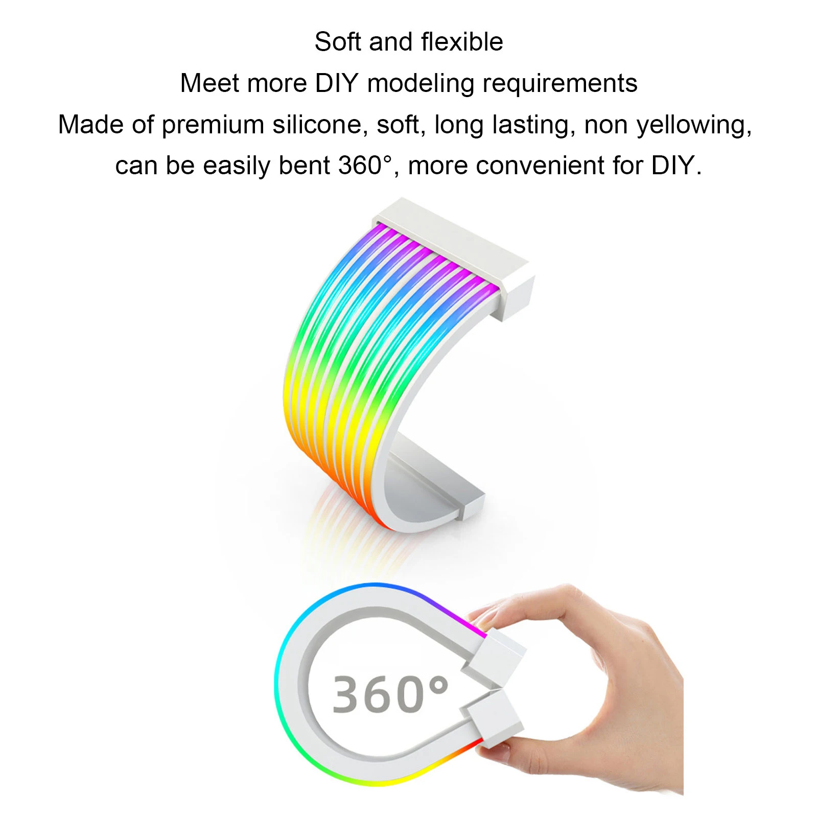 

RGB Power Extension Cable Silicone 5V 3 Pin Decorative ARGB PC Power Cable High Brightness 56 LED Beads 200mm for Motherboard