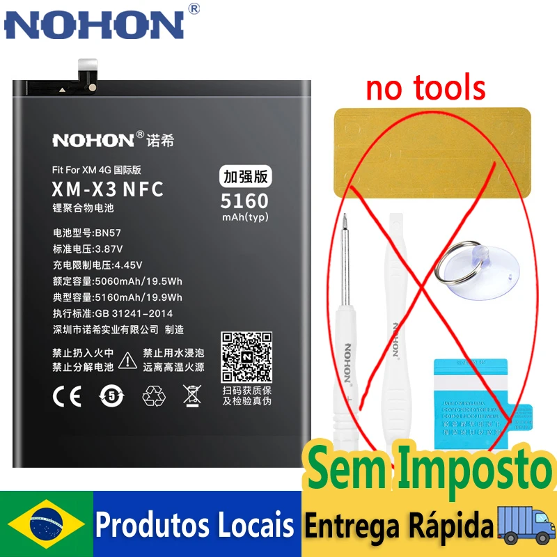 nohon-bn57-bn55-bn46-Аккумулятор-для-xiaomi-poco-x3-pro-nfc-f3-gt-f1-f2-m3-m4-pocophone-redmi-note-9s-7-8-pro-9-10-Доставка-из-Бразилии