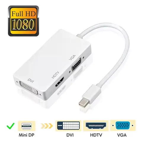 Thunderbolt 3 In 1 Mini Display Port DP Male To HDMI-compatible VGA DVI Female Adapter Converter For iMac Apple MacBook Pro Air