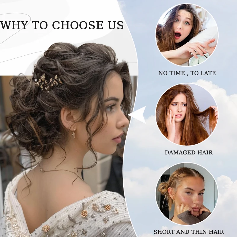 합성 헤어 번 보우 헤어 액세서리 엉킨 웨이브 가발 엘라스틱 헤어 타이 여성용 가발 모든 행사에 적합